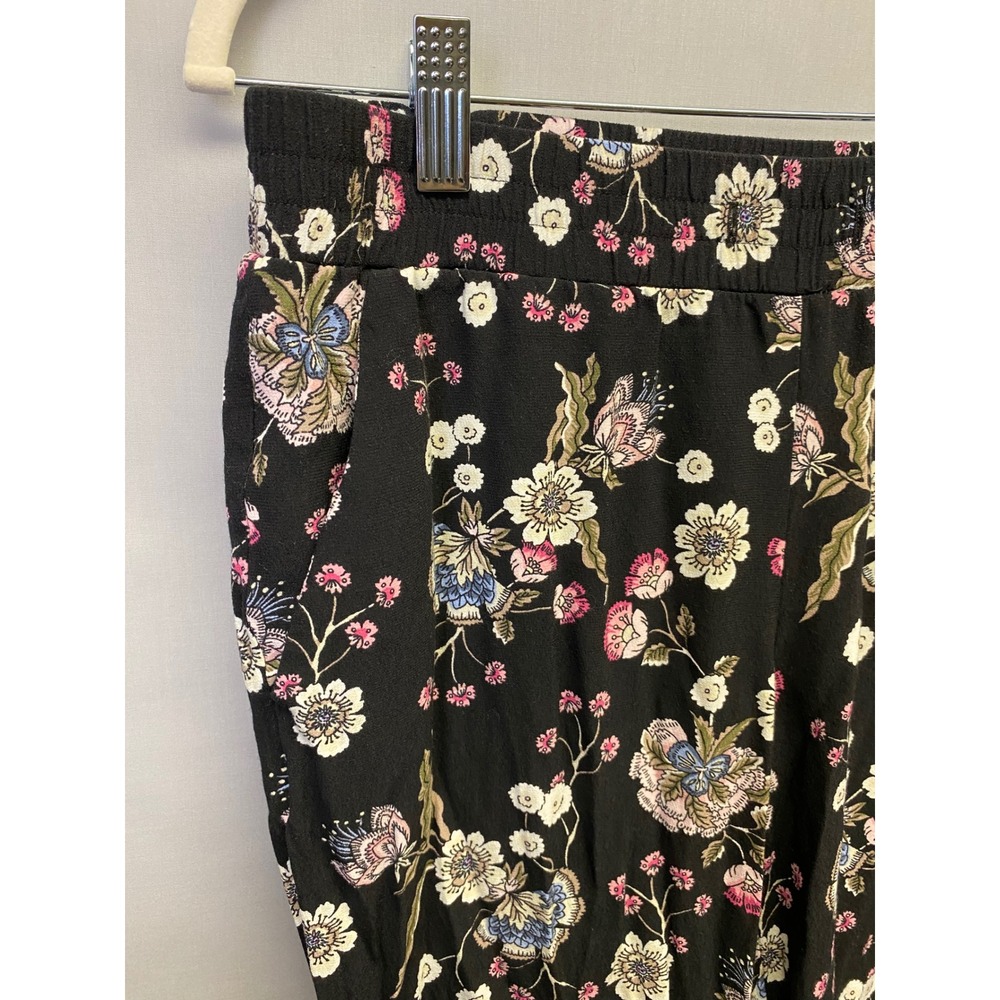 LOFT Petites Floral Pants Women's Small P Black‎ Floral Pull On Casual Chic - Picture 4 of 7